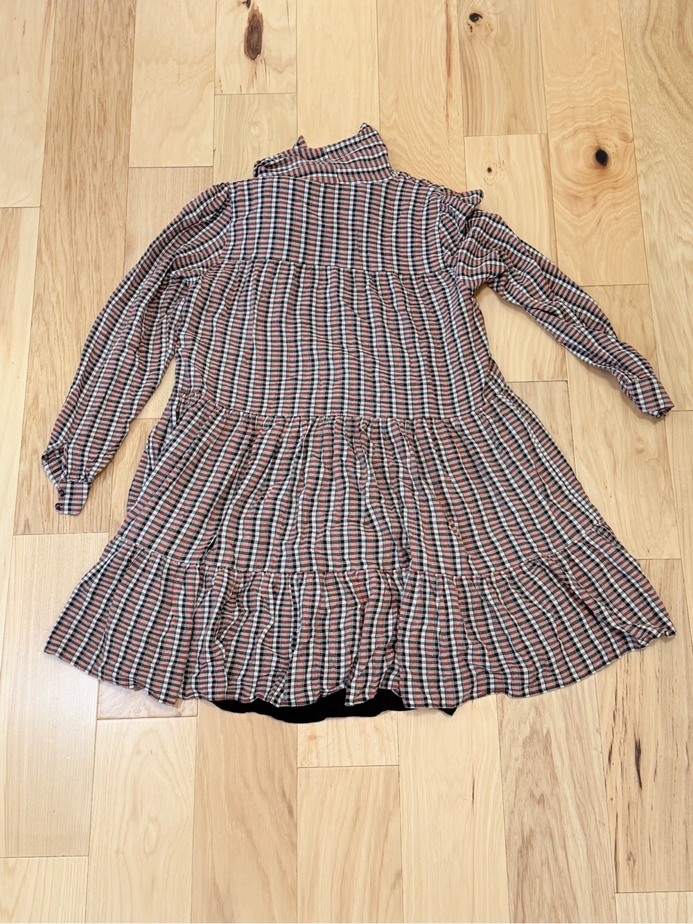 Sezane Plaid Midi Dress in Black, White & Brown - Picture 3 of 5